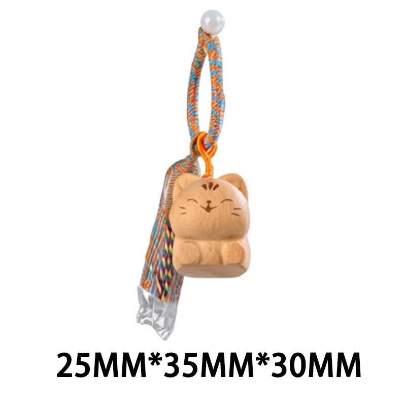 Buddha Stones 手彫りのライトウッド製招き猫タッセル付きグラウンディングキーホルダー - ブルーキャット - image 37