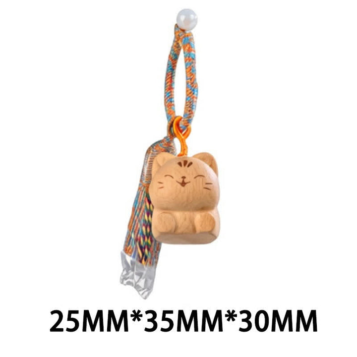 Buddha Stones 手彫りのライトウッド製招き猫タッセル付きグラウンディングキーホルダー - ブルーキャット - image 37