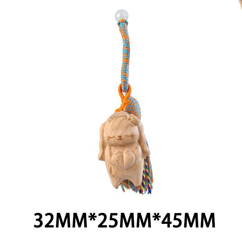 Buddha Stones 手彫りのライトウッド製招き猫タッセル付きグラウンディングキーホルダー - ブルーラビット - image 36