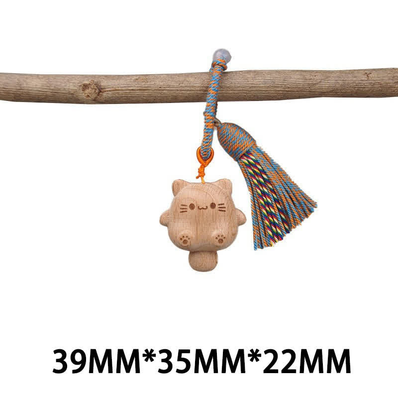 Buddha Stones 手彫りのライトウッド製招き猫タッセル付きグラウンディングキーホルダー - ブルーキャット パウキャット - image 21