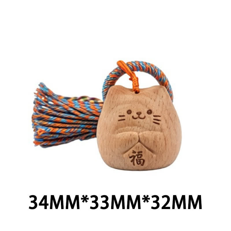 Buddha Stones 手彫りのライトウッド製招き猫タッセル付きグラウンディングキーホルダー - 青い招き猫 - image 27