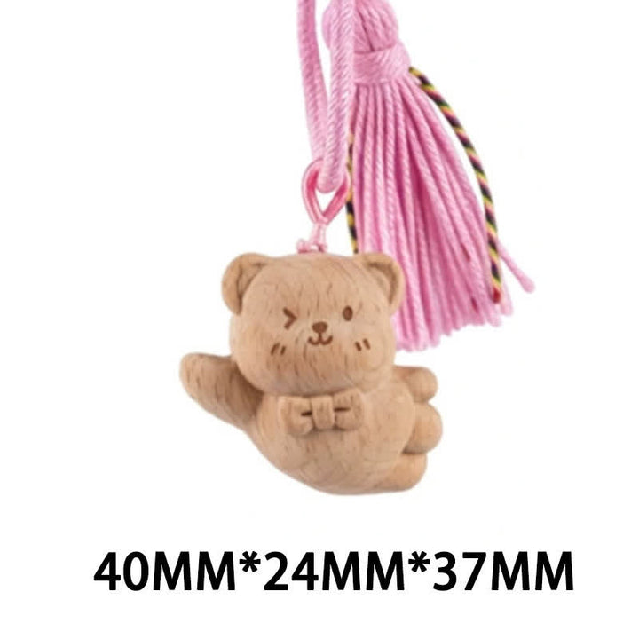 Buddha Stones 手彫りのライトウッド製招き猫タッセル付きグラウンディングキーホルダー - ピンクのクマ - image 34