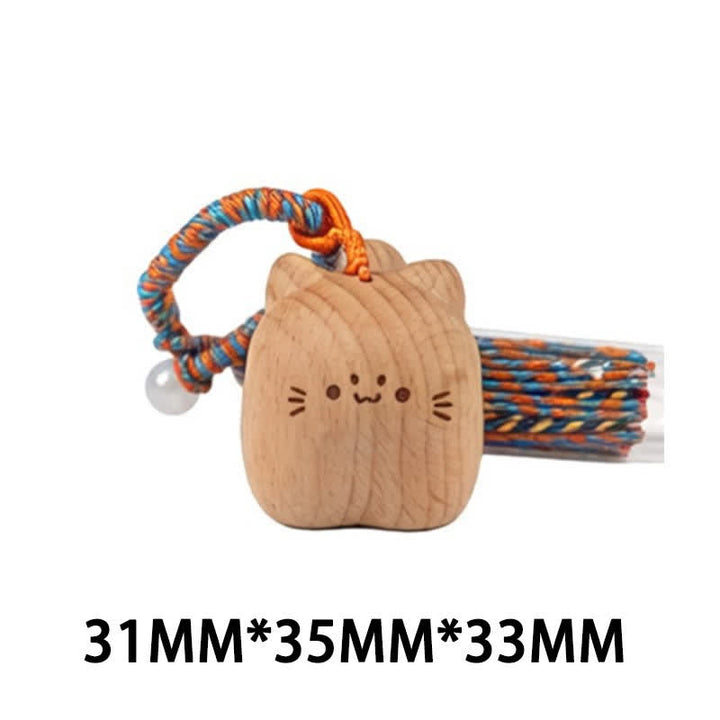 Buddha Stones 手彫りのライトウッド製招き猫タッセル付きグラウンディングキーホルダー - 青い立ち猫 - image 28