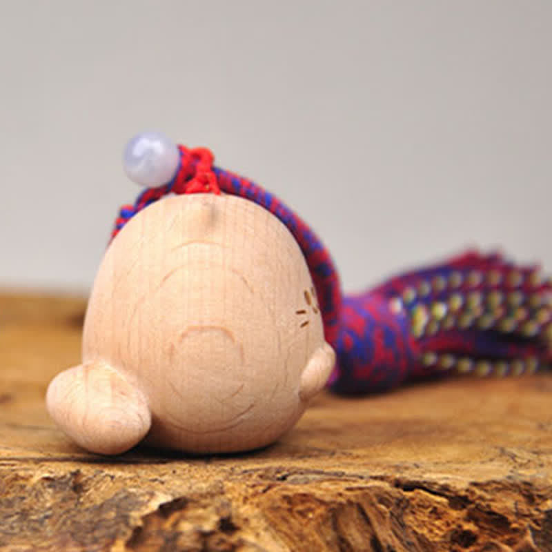 Buddha Stones 手彫りのライトウッド製招き猫タッセル付きグラウンディングキーホルダー - image 7
