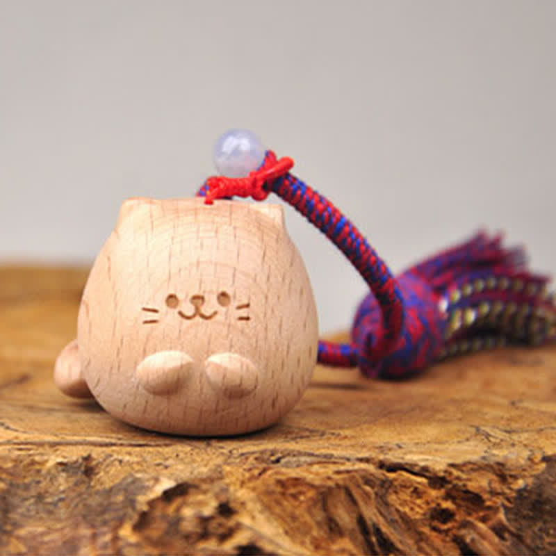 Buddha Stones 手彫りのライトウッド製招き猫タッセル付きグラウンディングキーホルダー - image 4