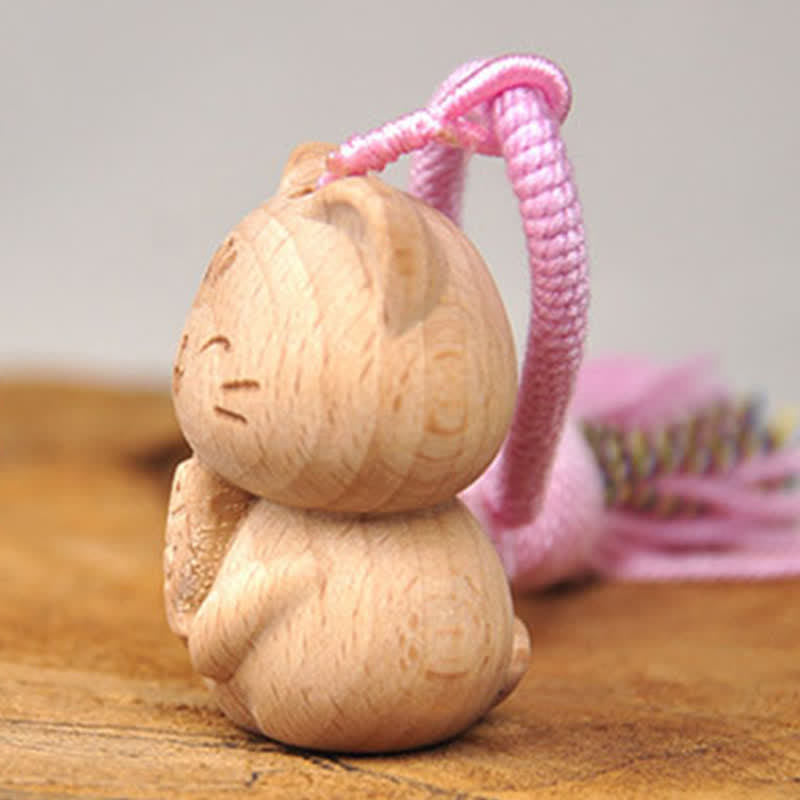 Buddha Stones 手彫りのライトウッド製招き猫タッセル付きグラウンディングキーホルダー - image 12
