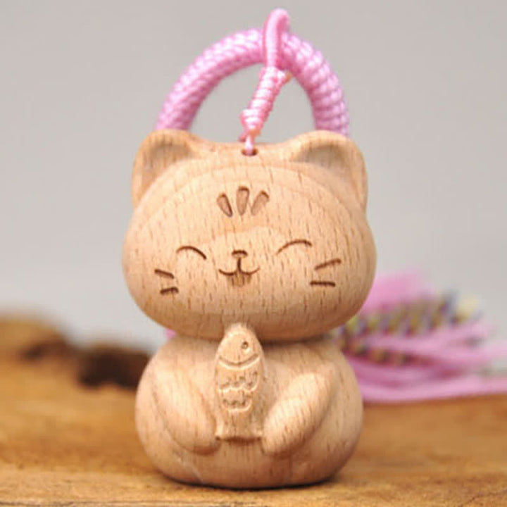 Buddha Stones 手彫りのライトウッド製招き猫タッセル付きグラウンディングキーホルダー - image 11