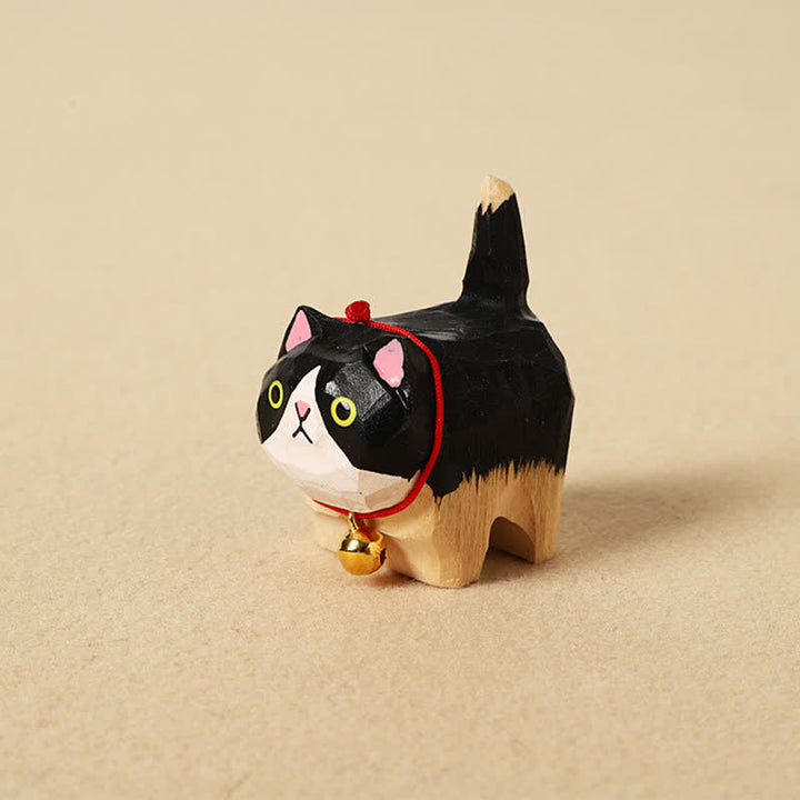 Buddha Stones 手彫りの天然木製ピースキャットキーホルダー かわいい動物の装飾 - ピンクブラック - image 4