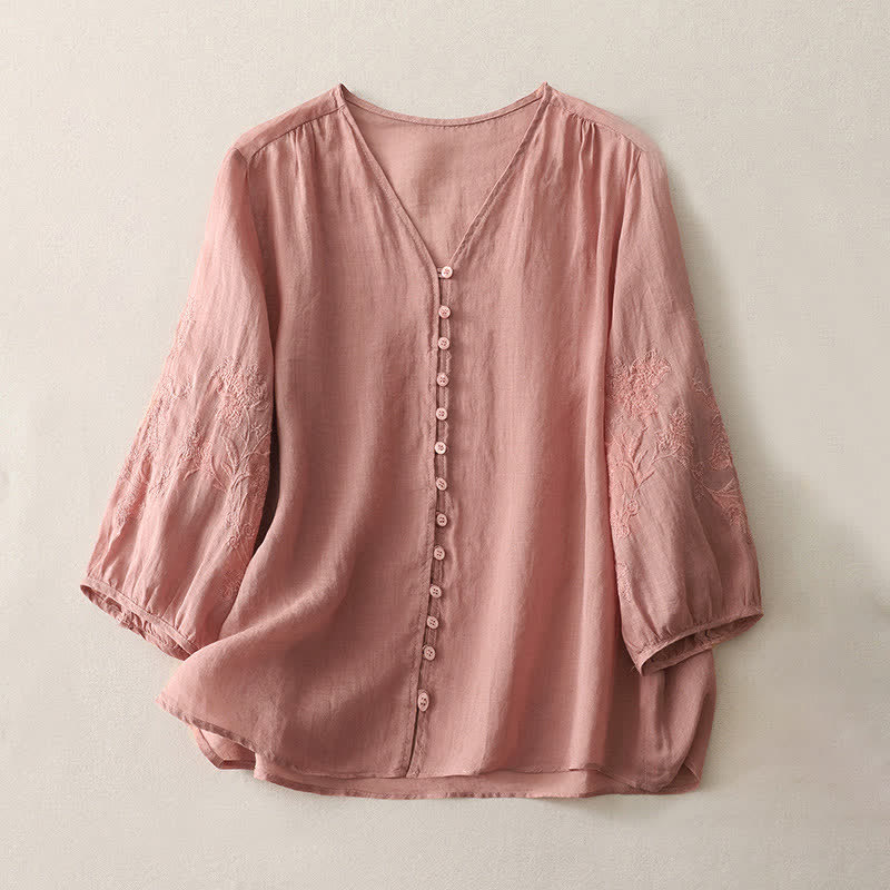 Buddha Stones刺繍入りボタンダウンレディースシャツ - ライトサーモン - US8-10，UK/AU12-14，EU40-42 (2XL) - image 21