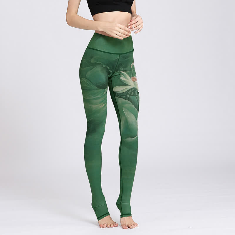 Buddha Stones蓮の花 プリントデザイン パンツ スポーツ フィットネス ヨガ レギンス レディース ヨガパンツ - image 1