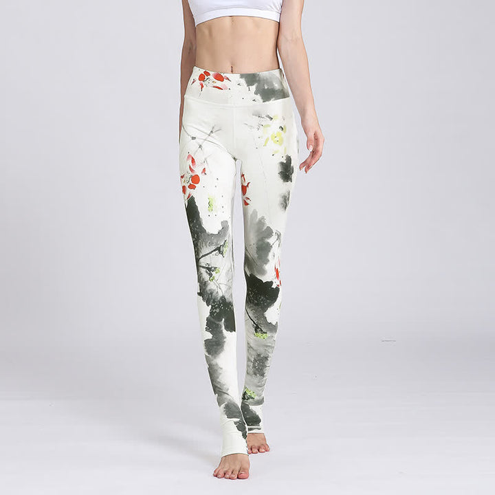 Buddha Stones蓮の花 プリントデザイン パンツ スポーツ フィットネス ヨガ レギンス レディース ヨガパンツ - 白墨蓮 - US8-10、 UK/AU12-14、 EU40-42 (XL) - image 26
