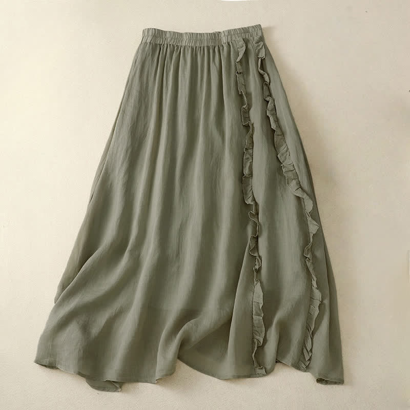 Buddha Stones夏用 無地 フリルデザイン レディーススカート - ダークシーグリーン - US8-10，UK/AU12-14，EU40-42 (2XL) - image 4