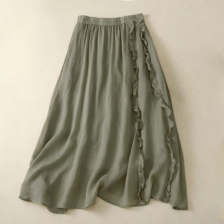 Buddha Stones夏用 無地 フリルデザイン レディーススカート - ダークシーグリーン - US8-10，UK/AU12-14，EU40-42 (2XL) - image 4