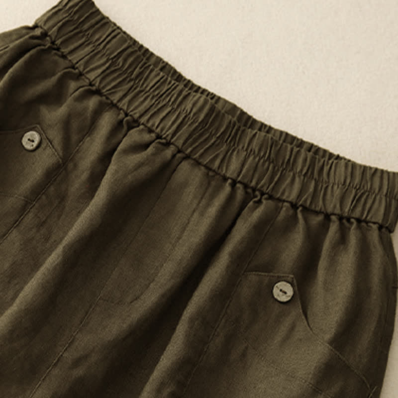 Buddha Stones夏用カジュアルボタン付き無地レディースショートパンツ（ポケット付き） - image 15