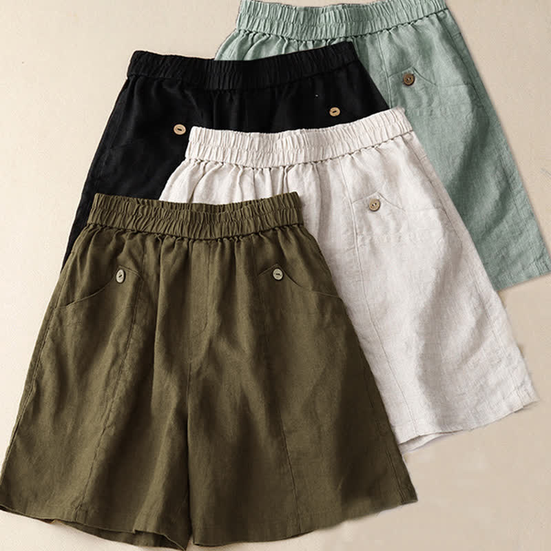 Buddha Stones夏用カジュアルボタン付き無地レディースショートパンツ（ポケット付き） - image 26