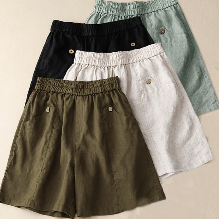 Buddha Stones夏用カジュアルボタン付き無地レディースショートパンツ（ポケット付き） - image 26