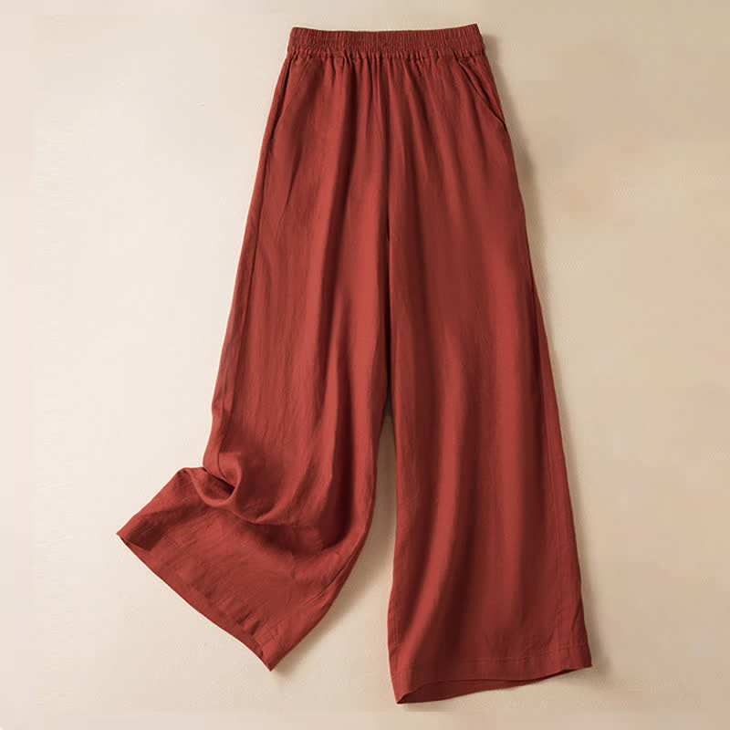 Buddha Stonesカジュアル 無地 レディース ワイドレッグパンツ ポケット付き - オレンジレッド - US12、 UK/AU16、 EU44 (3XL) - image 4
