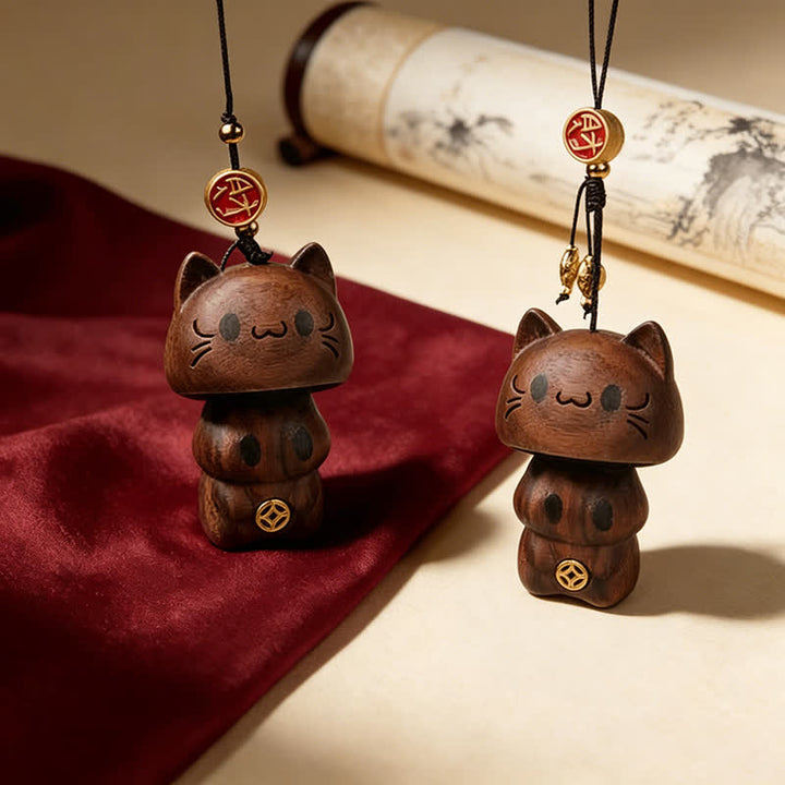 Buddha Stones 天然桃材彫刻のかわいい猫のバランスキーホルダー - image 6