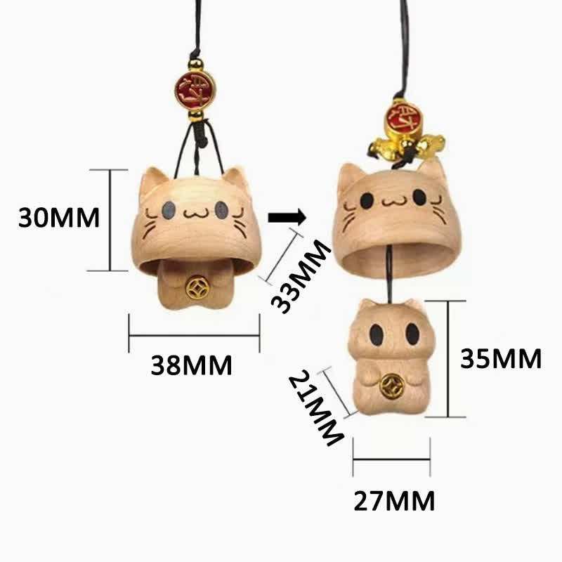 Buddha Stones 天然桃材彫刻のかわいい猫のバランスキーホルダー - image 3