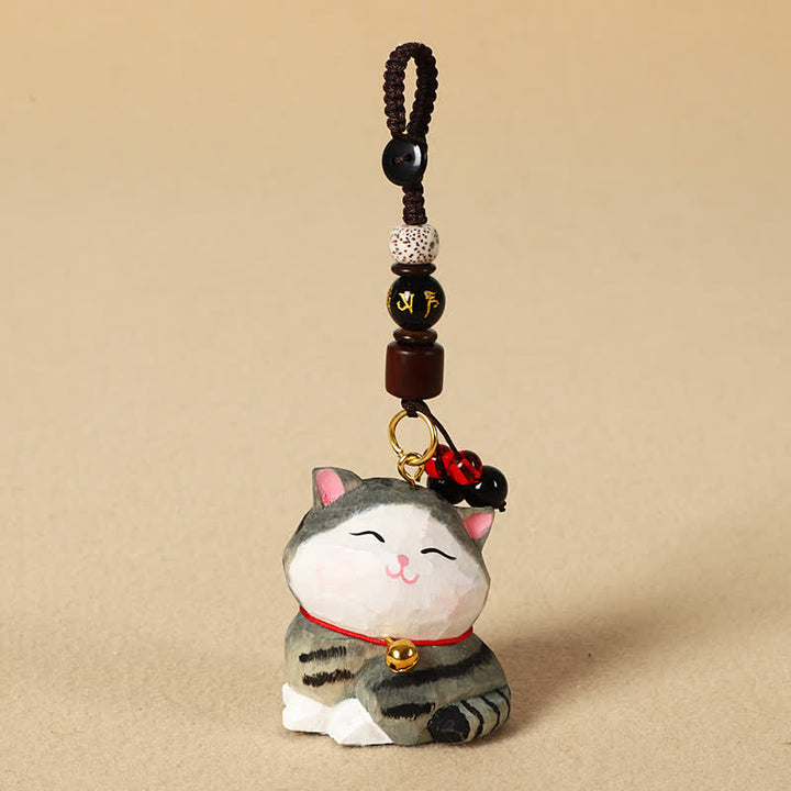 Buddha Stones 木彫りの猫オーム・マニ・パドメ・フムフォーカス キーホルダー - オーム・マニ・パドメ・フムストライプド・キャット - image 11