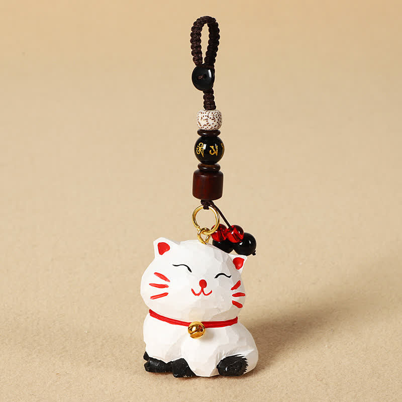 Buddha Stones 木彫りの猫オーム・マニ・パドメ・フムフォーカス キーホルダー - オーム・マニ・パドメ・フム・ホワイト・キャット - image 8