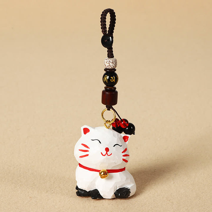 Buddha Stones 木彫りの猫オーム・マニ・パドメ・フムフォーカス キーホルダー - オーム・マニ・パドメ・フム・ホワイト・キャット - image 8