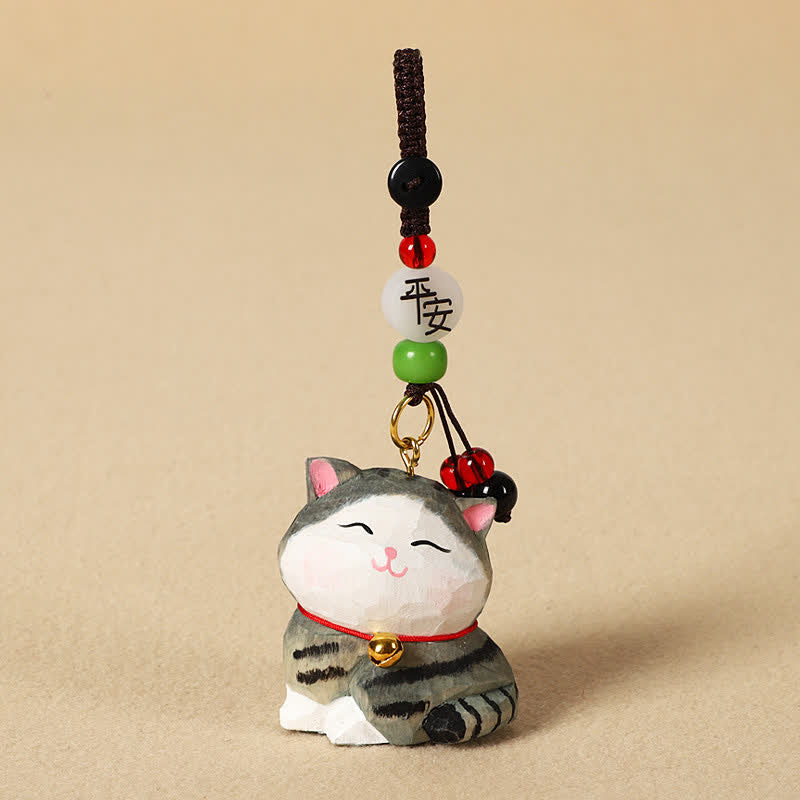 Buddha Stones 木彫りの猫オーム・マニ・パドメ・フムフォーカス キーホルダー - 平和な縞模様の猫 - image 10