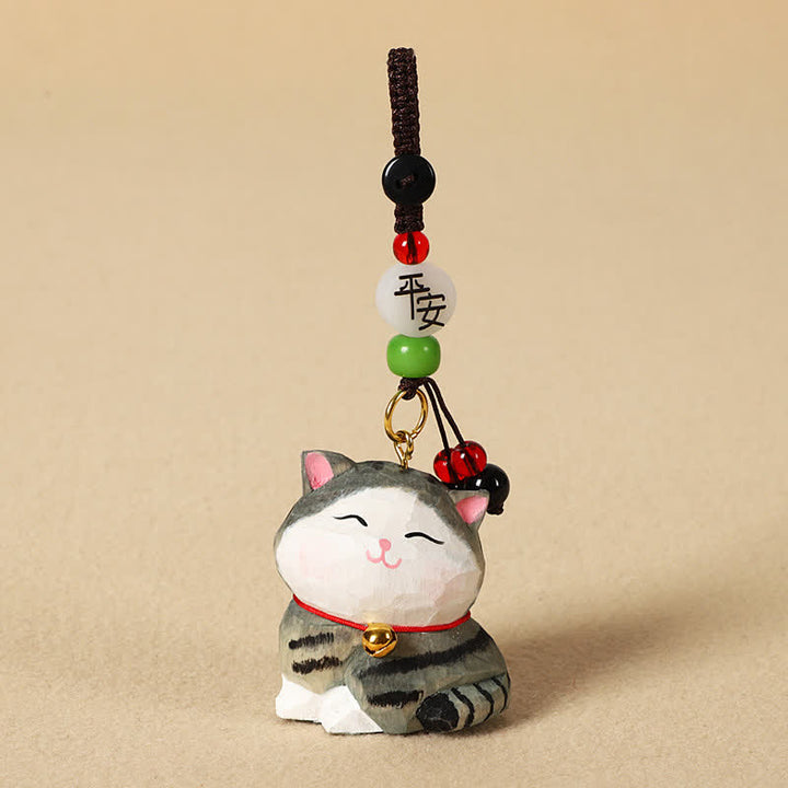 Buddha Stones 木彫りの猫オーム・マニ・パドメ・フムフォーカス キーホルダー - 平和な縞模様の猫 - image 10