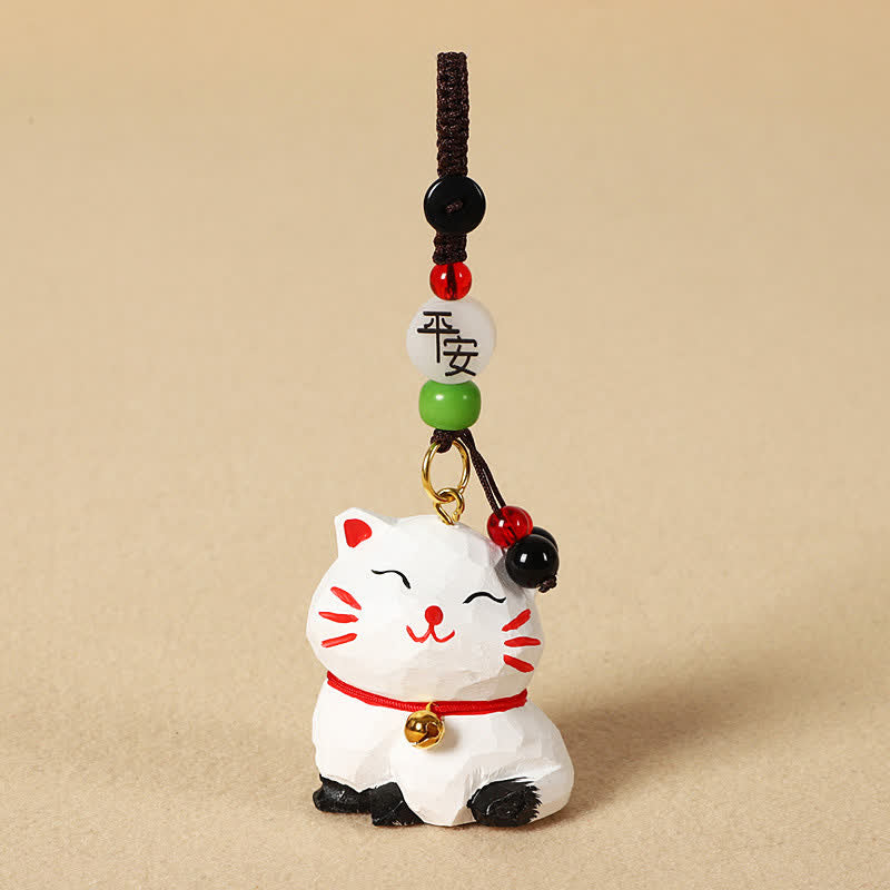 Buddha Stones 木彫りの猫オーム・マニ・パドメ・フムフォーカス キーホルダー - 平和な白い猫 - image 7