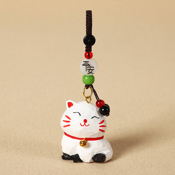 Buddha Stones 木彫りの猫オーム・マニ・パドメ・フムフォーカス キーホルダー - 平和な白い猫 - image 7
