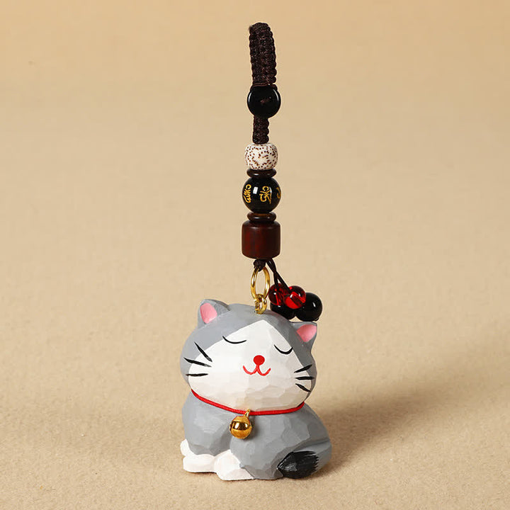 Buddha Stones 木彫りの猫オーム・マニ・パドメ・フムフォーカス キーホルダー - オーム・マニ・パドメ・フム・グレイ・キャット - image 14