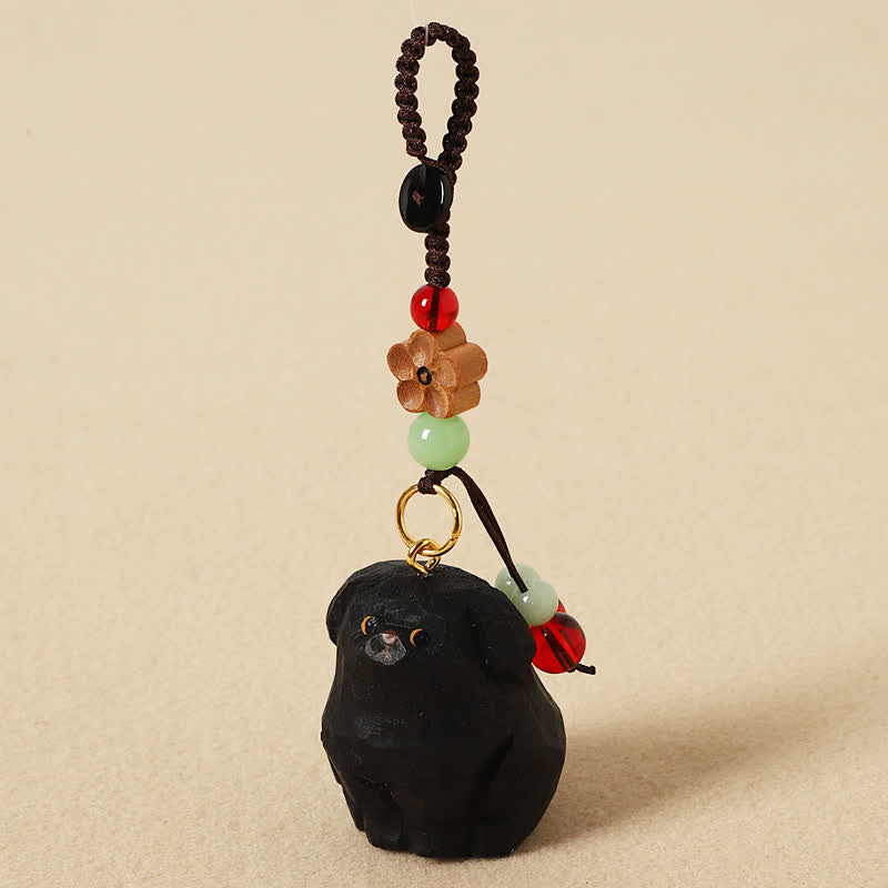 Buddha Stones 木彫りの犬オーム・マニ・パドメ・フム知恵のキーホルダー - ブラックドッグ - image 8