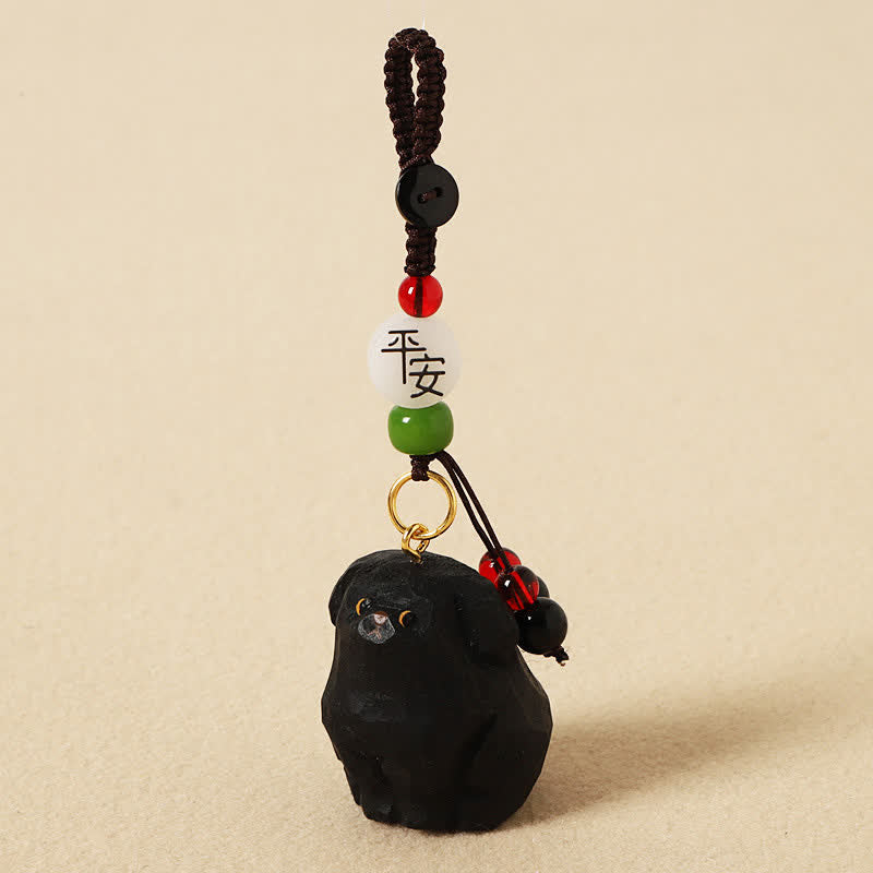 Buddha Stones 木彫りの犬オーム・マニ・パドメ・フム知恵のキーホルダー - セーフブラックドッグ - image 9