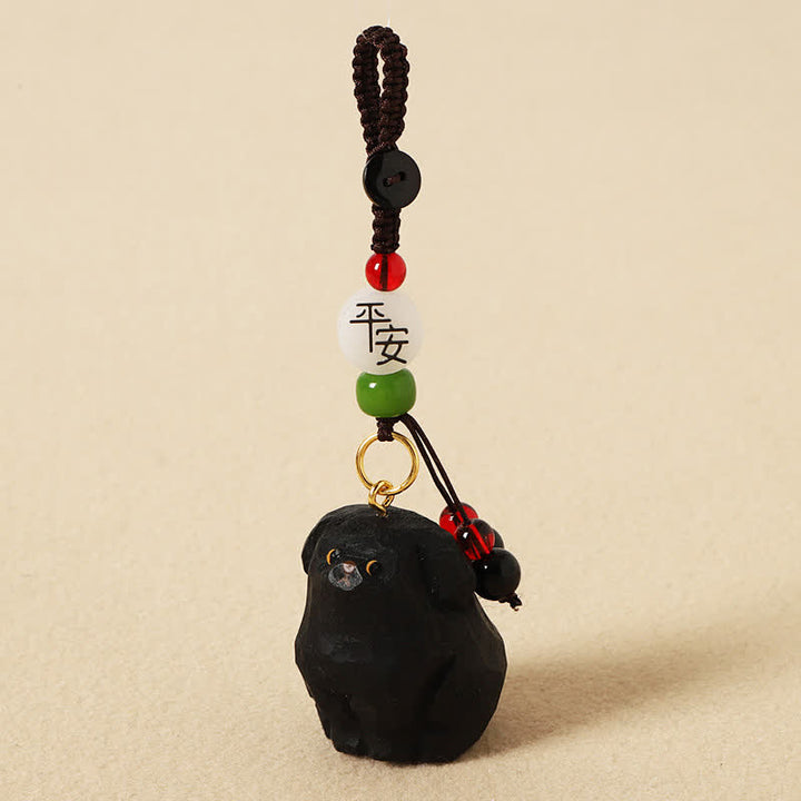Buddha Stones 木彫りの犬オーム・マニ・パドメ・フム知恵のキーホルダー - セーフブラックドッグ - image 9
