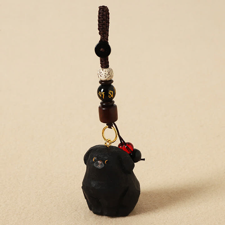 Buddha Stones 木彫りの犬オーム・マニ・パドメ・フム知恵のキーホルダー - オーム・マニ・パドメ・フム・ブラック・ドッグ - image 10
