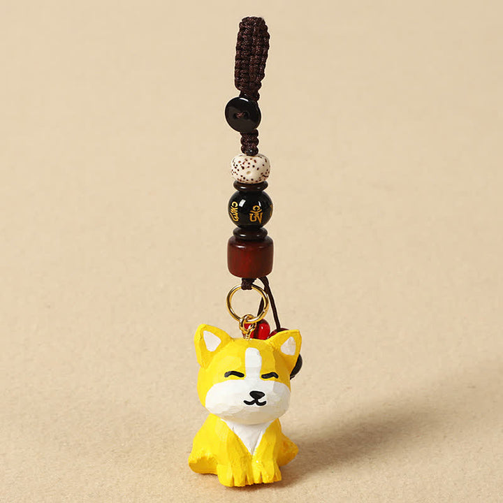 Buddha Stones 木彫りの犬オーム・マニ・パドメ・フム知恵のキーホルダー - オーム・マニ・パドメ・フム・イエロー・ドッグ - image 7