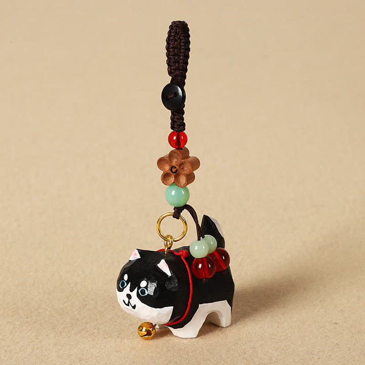 Buddha Stones 木彫りの犬オーム・マニ・パドメ・フム平和キーホルダー - ハスキー - image 7