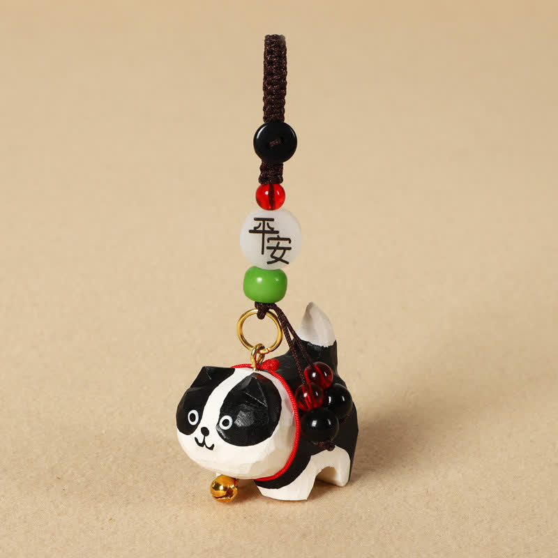 Buddha Stones 木彫りの犬オーム・マニ・パドメ・フム平和キーホルダー - 平和なボーダーコリー - image 14