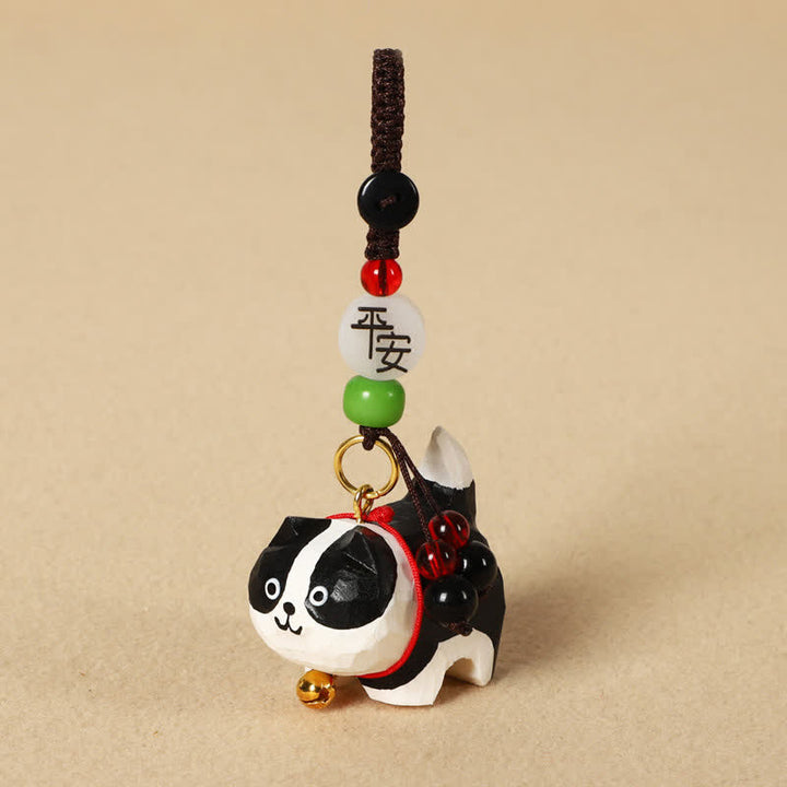 Buddha Stones 木彫りの犬オーム・マニ・パドメ・フム平和キーホルダー - 平和なボーダーコリー - image 14