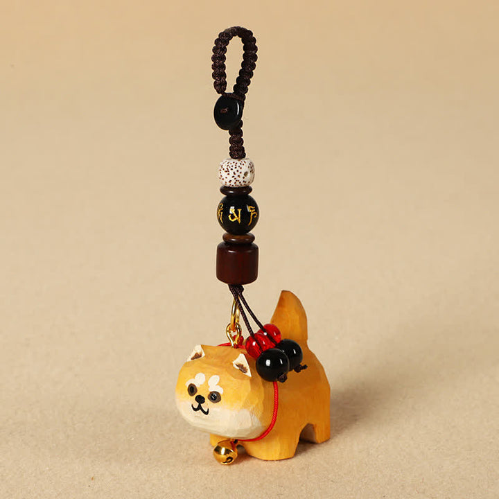 Buddha Stones 木彫りの犬オーム・マニ・パドメ・フム平和キーホルダー - オーム・マニ・パドメ・フム・シバ・イヌ - image 0