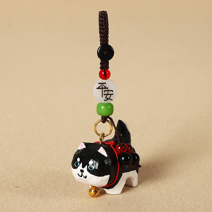 Buddha Stones 木彫りの犬オーム・マニ・パドメ・フム平和キーホルダー - 平和なハスキー - image 8