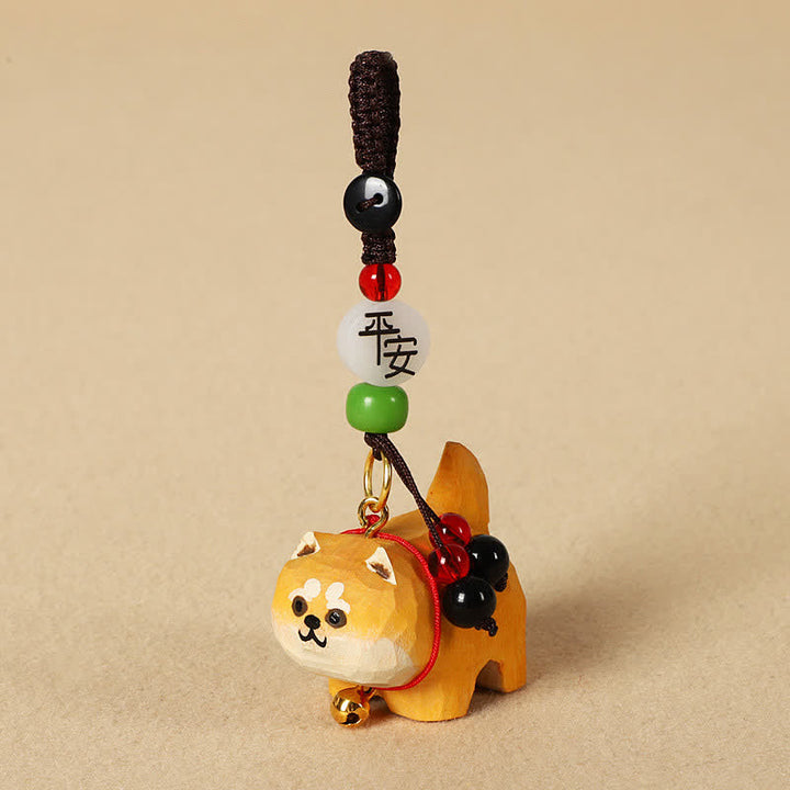 Buddha Stones 木彫りの犬オーム・マニ・パドメ・フム平和キーホルダー - 平和な柴犬 - image 3