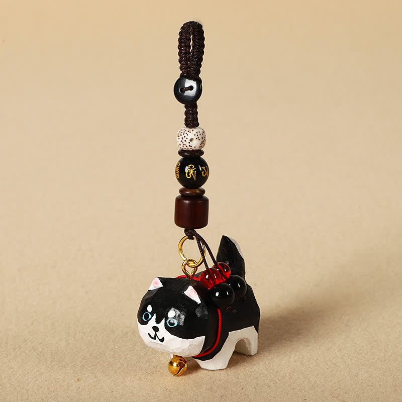 Buddha Stones 木彫りの犬オーム・マニ・パドメ・フム平和キーホルダー - オーム・マニ・パドメ・フム・ハスキー - image 4