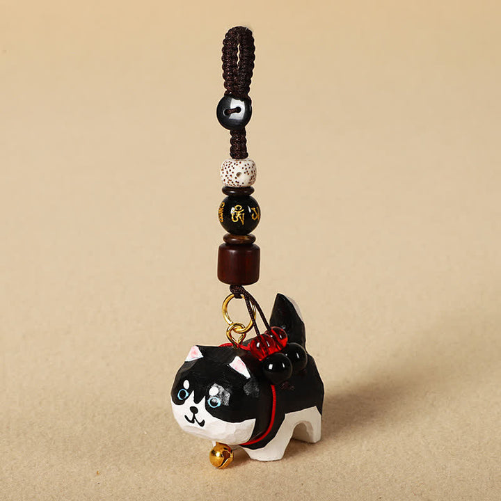 Buddha Stones 木彫りの犬オーム・マニ・パドメ・フム平和キーホルダー - オーム・マニ・パドメ・フム・ハスキー - image 4
