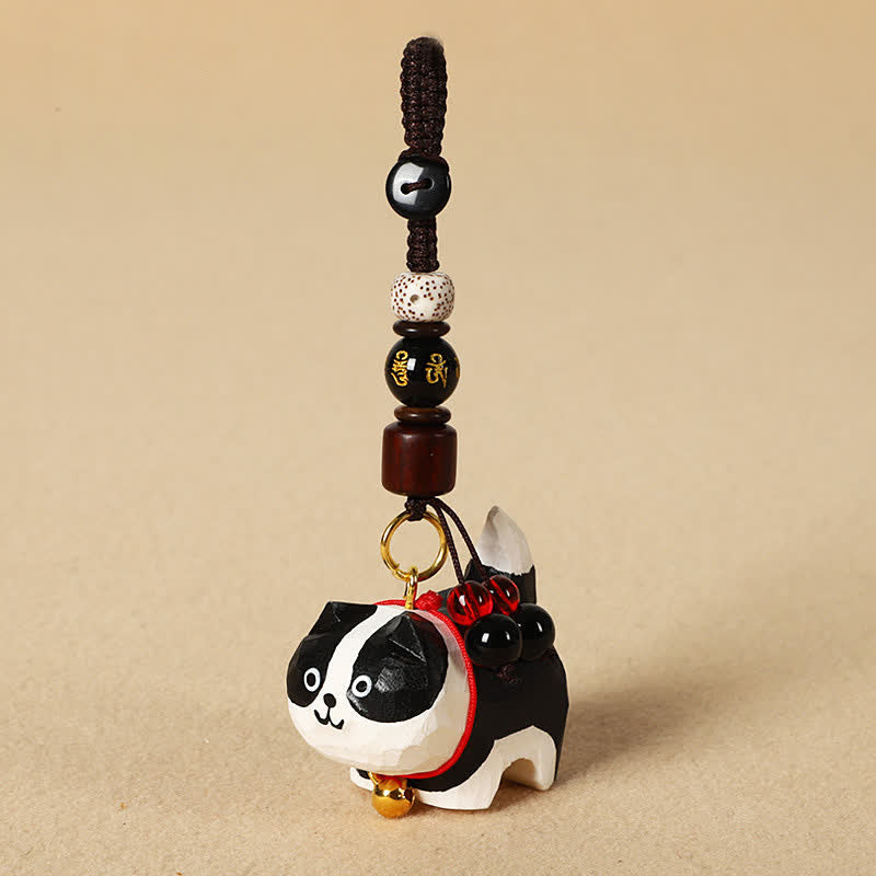 Buddha Stones 木彫りの犬オーム・マニ・パドメ・フム平和キーホルダー - オーム・マニ・パドメ・フムボーダー コリー - image 12