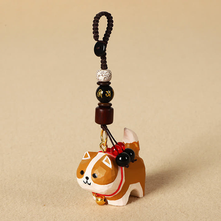 Buddha Stones 木彫りの犬オーム・マニ・パドメ・フム平和キーホルダー - オーム・マニ・パドメ・フム・アキタ・イヌ - image 9