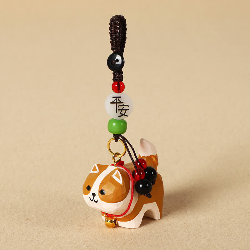 Buddha Stones 木彫りの犬オーム・マニ・パドメ・フム平和キーホルダー - 平和な秋田犬 - image 11
