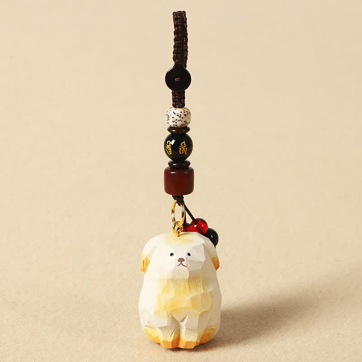 Buddha Stones 木彫りの犬オーム・マニ・パドメ・フムクリエイティビティ キーホルダー - オーム・マニ・パドメ・フム・ホワイト・ドッグ - image 8