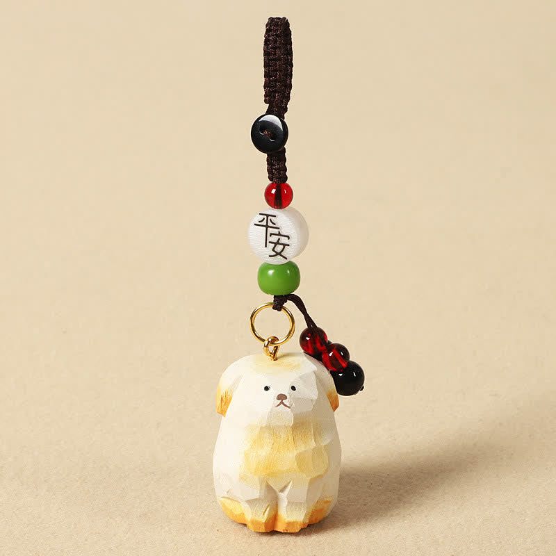 Buddha Stones 木彫りの犬オーム・マニ・パドメ・フムクリエイティビティ キーホルダー - 安全な白い犬 - image 7