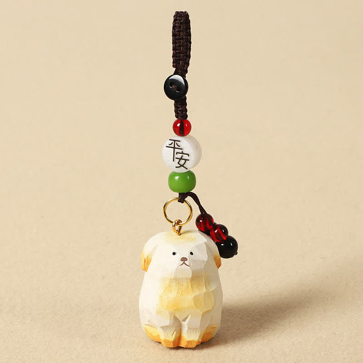 Buddha Stones 木彫りの犬オーム・マニ・パドメ・フムクリエイティビティ キーホルダー - 安全な白い犬 - image 7